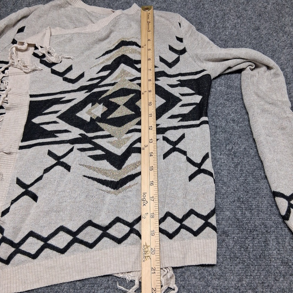 INC Womens Sweater Size M Ivory Diamond Knit Bohemian Fringe Open Wrap Cardigan - Picture 9 of 12
